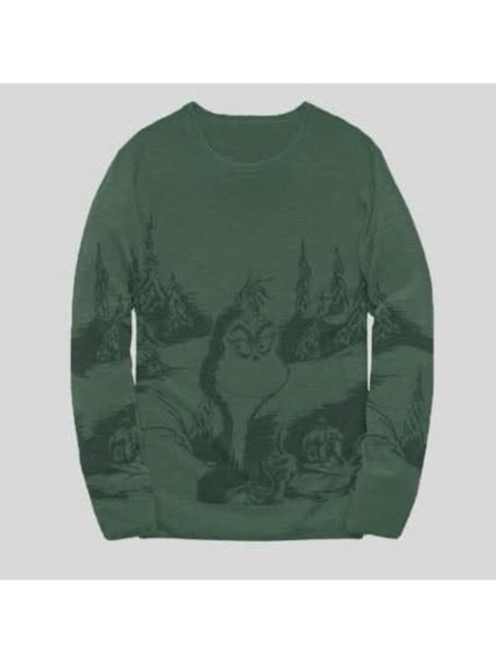 THE GRINCH Dr Seuss Green Scenic Crewneck ribbed Sweater Men’s size Small